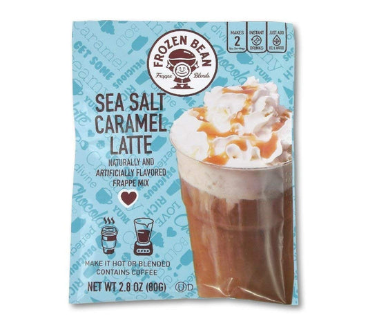 The Frozen Bean - Sea Salt Caramel Latte Frappe Mix, Coffee Drink with 100% Arabica Coffee, Certified Kosher, Halal, Gluten Free, 12 Packets