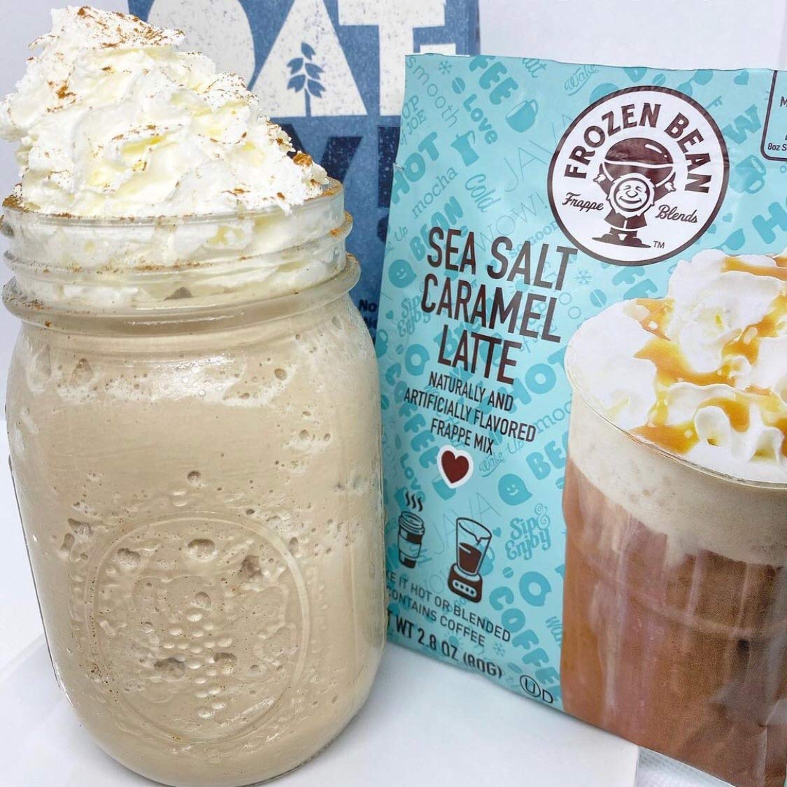 The Frozen Bean - Sea Salt Caramel Latte Frappe Mix, Coffee Drink with 100% Arabica Coffee, Certified Kosher, Halal, Gluten Free, 12 Packets