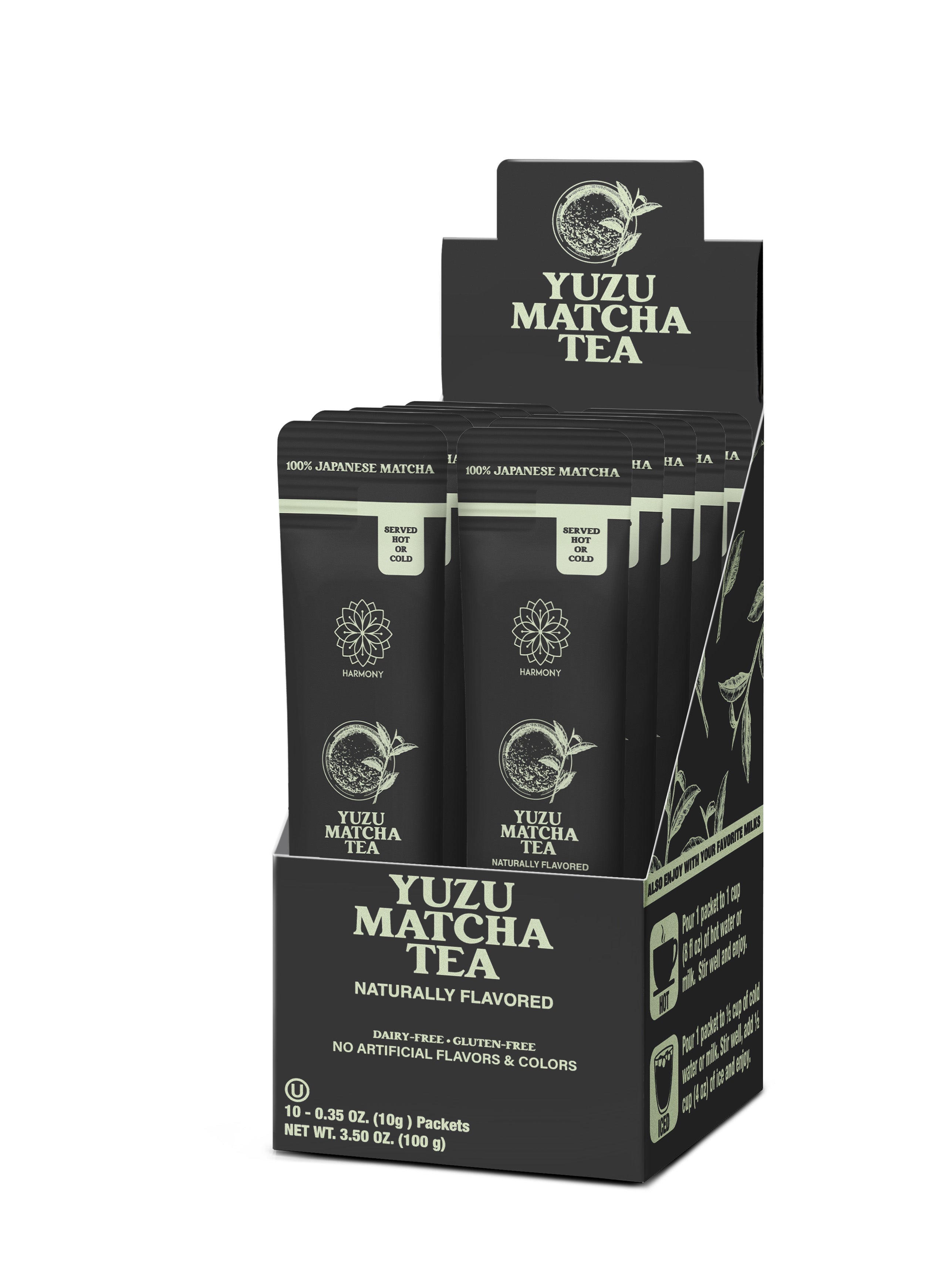 Yuzu Matcha Tea, 100% Premium Japanese Matcha Green Tea, Naturally Flavored, Pack of 10 Stick Packets