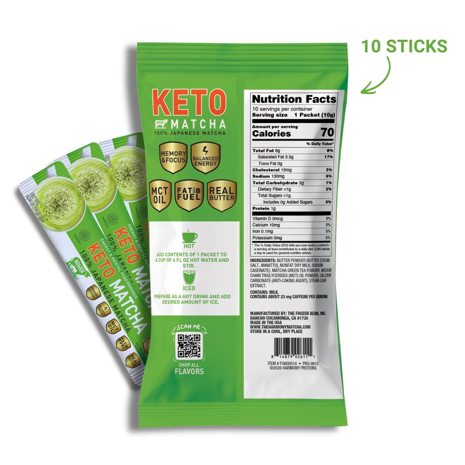 The Frozen Bean Keto Matcha Instant Mix  (10 Sticks)