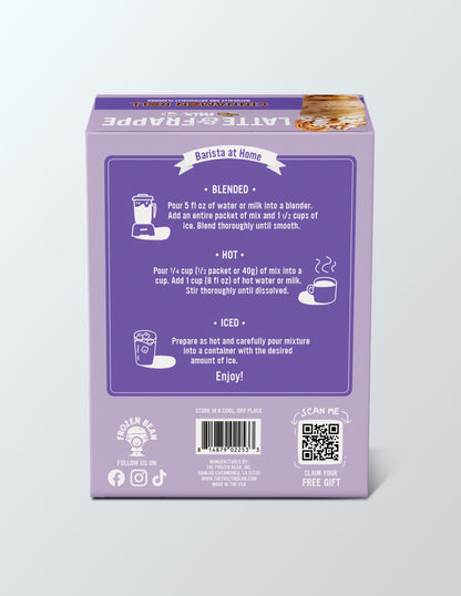The Frozen Bean - Cinnamon Roll Instant Latte Mix  with Arabica Coffee, Double Caffeine, Low Sugar - for Hot, Iced, or Frappuccino-Style Blended Drinks - (3) 2.8 oz Single Serve