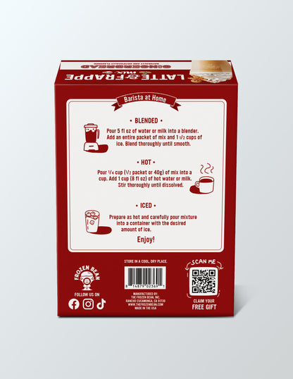 The Frozen Bean - Gingerbread Instant Latte Mix  with Arabica Coffee, Double Caffeine, Low Sugar - for Hot, Iced, or Frappuccino-Style Blended Drinks - (3) 2.8 oz Single Serve