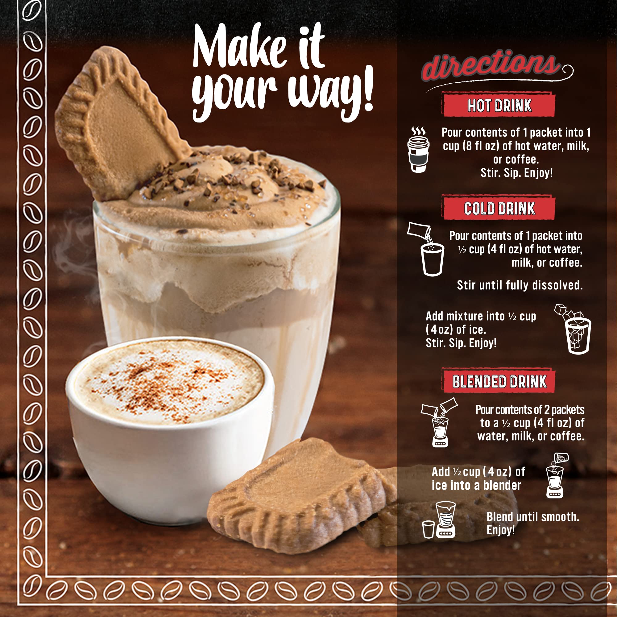 Frappe & Latte Instant Mix – Double Caffeine, Low Sugar, Arabica Coffee | Kosher, Instant Coffee Packets | Hot, Iced & Blended Drinks - 20 Single Serve Sticks