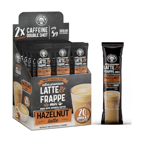 Frappe & Latte Instant Mix – Double Caffeine, Low Sugar, Arabica Coffee | Kosher, Instant Coffee Packets | Hot, Iced & Blended Drinks - 20 Single Serve Sticks