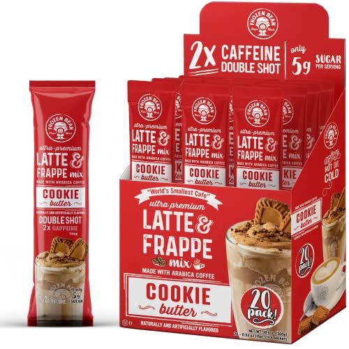Frappe & Latte Instant Mix – Double Caffeine, Low Sugar, Arabica Coffee | Kosher, Instant Coffee Packets | Hot, Iced & Blended Drinks - 20 Single Serve Sticks