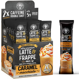 Frappe & Latte Instant Mix – Double Caffeine, Low Sugar, Arabica Coffee | Kosher, Instant Coffee Packets | Hot, Iced & Blended Drinks - 20 Single Serve Sticks