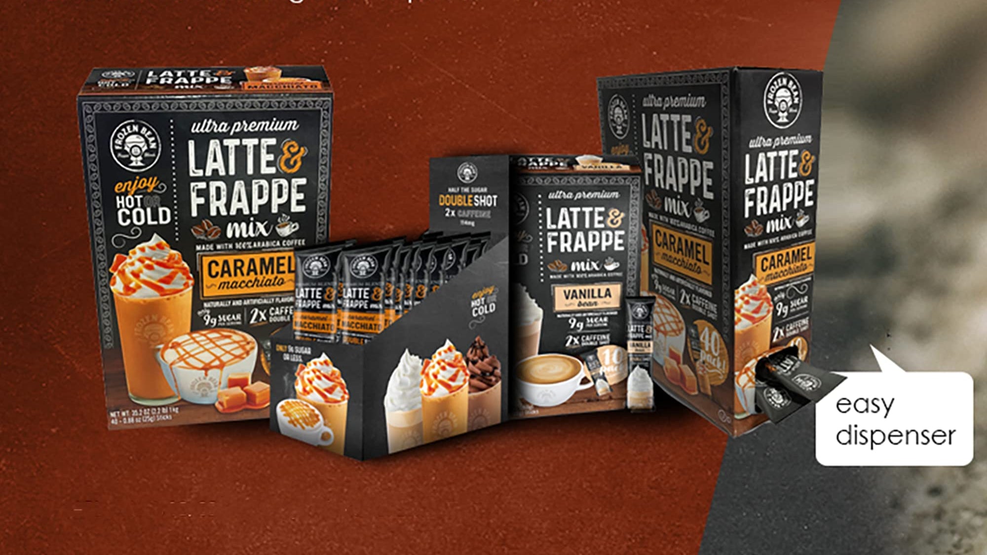 Frappe & Latte Instant Mix – Double Caffeine, Low Sugar, Arabica Coffee | Kosher, Instant Coffee Packets | Hot, Iced & Blended Drinks - 20 Single Serve Sticks