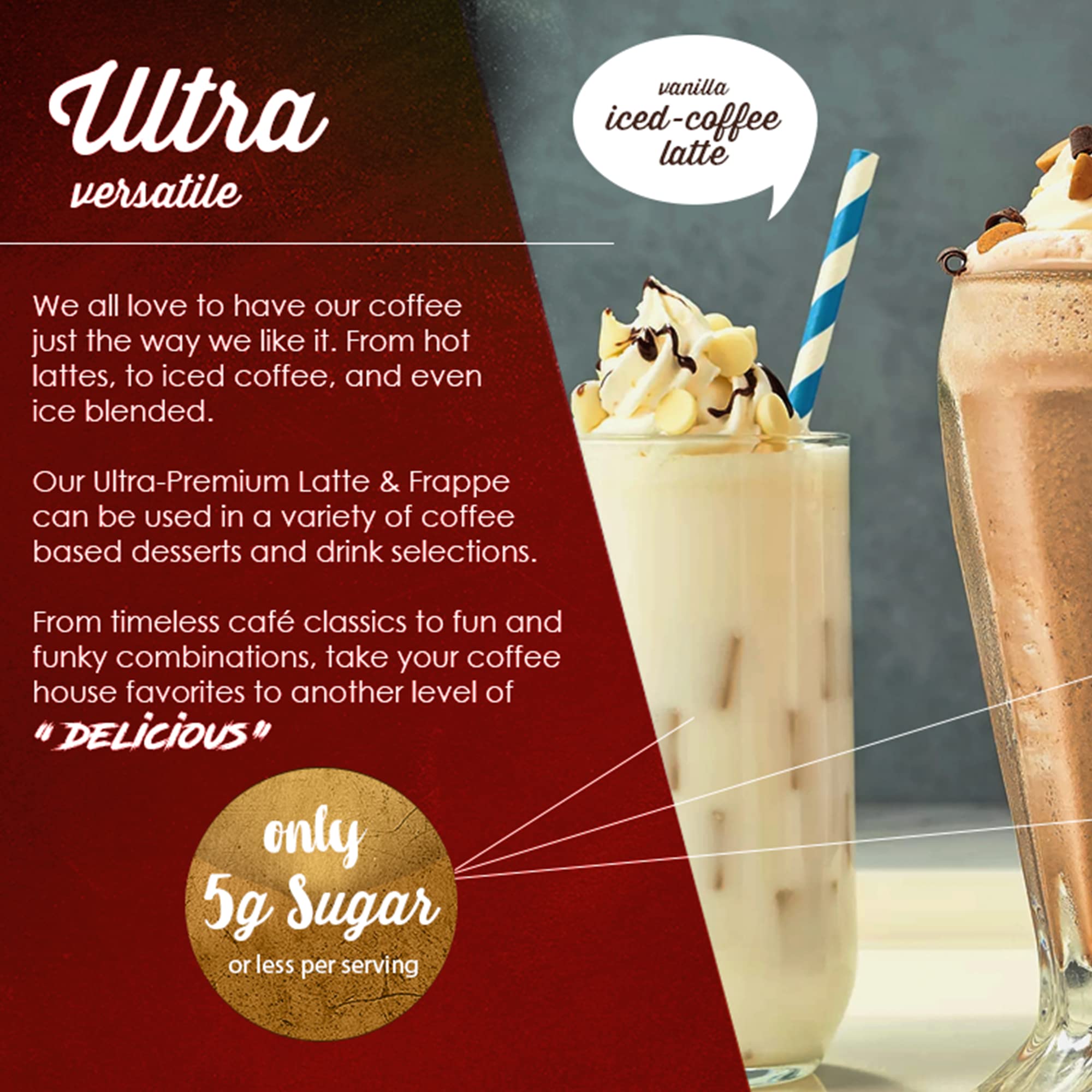 Frappe & Latte Instant Mix – Double Caffeine, Low Sugar, Arabica Coffee | Kosher, Instant Coffee Packets | Hot, Iced & Blended Drinks - 20 Single Serve Sticks