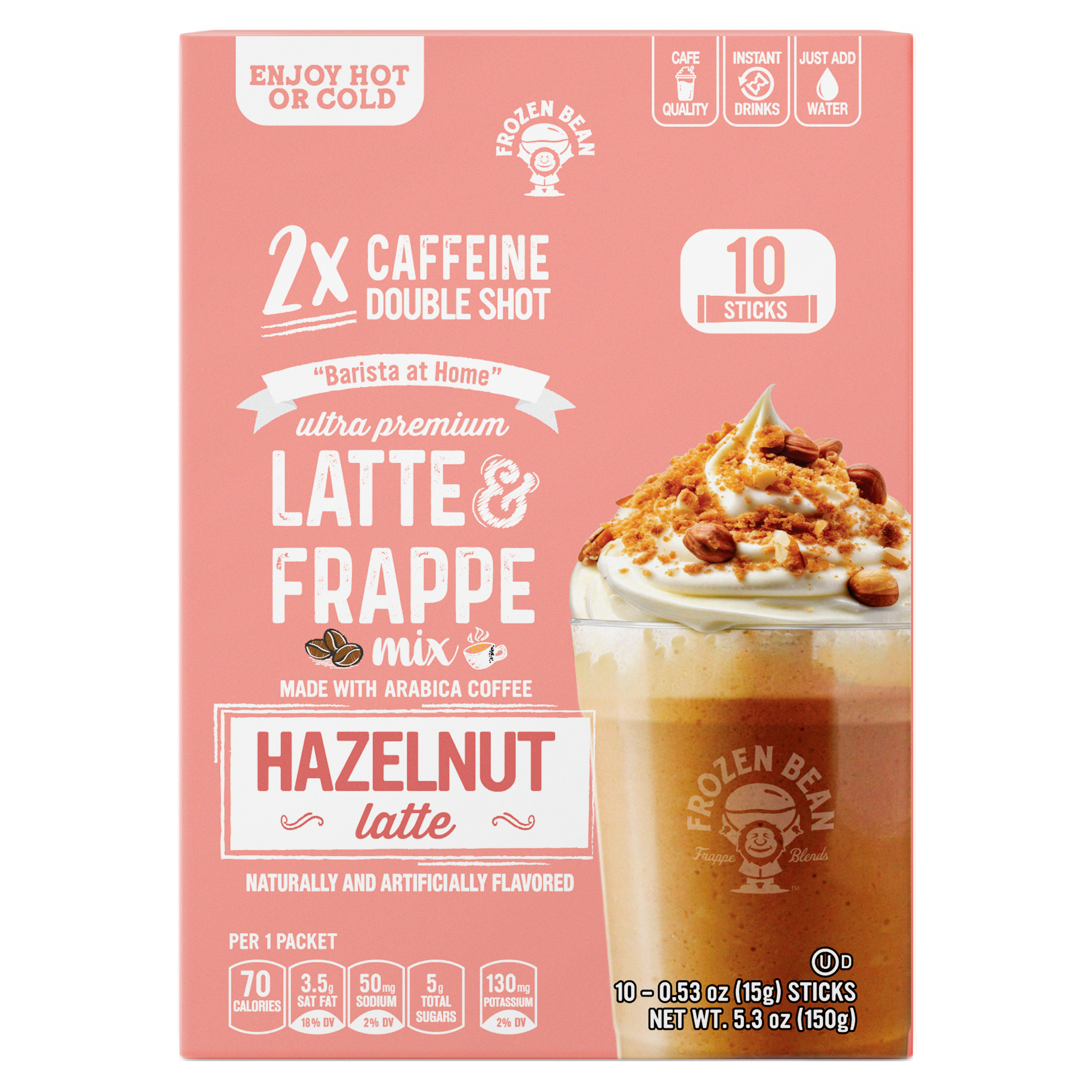 Ultra Premium Frappe Hazelnut Latte Instant Mix – 10 Single-Serve Packs (Carton)