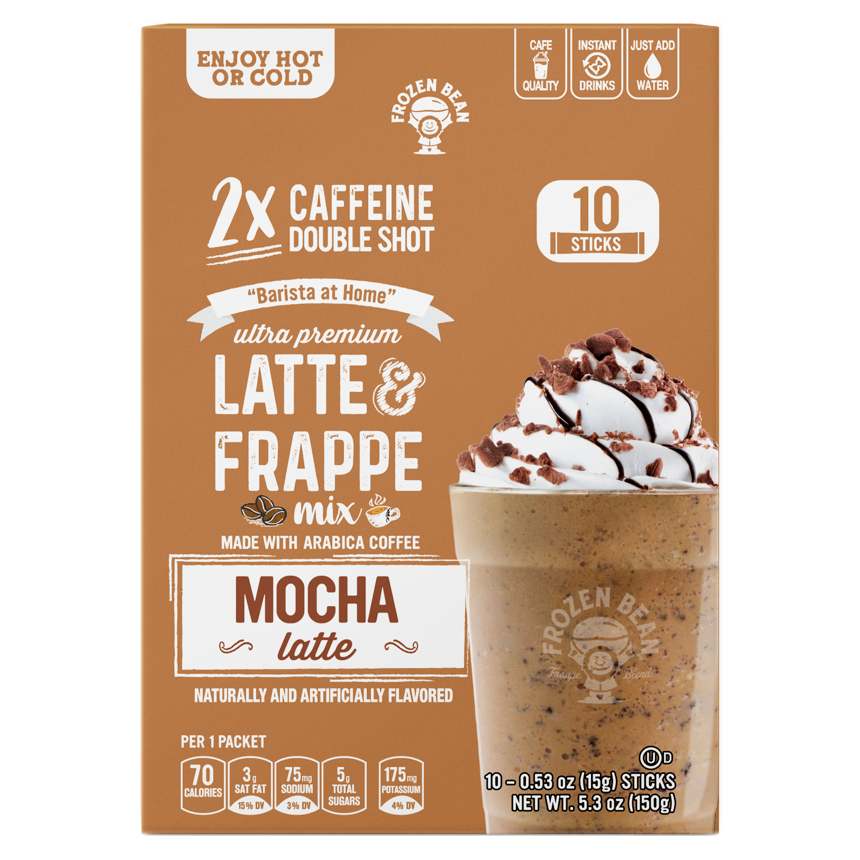 Ultra Premium Frappe Mocha Latte Instant Mix – 10 Single-Serve Packs (Carton)