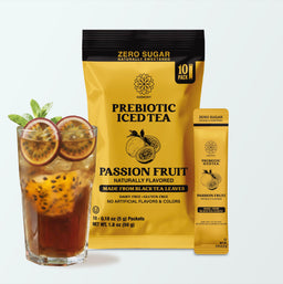 Prebiotic Black Tea Passion Fruit Flavor, Zero Sugar, 25 Calories per Stick Pack - (Case of 9)