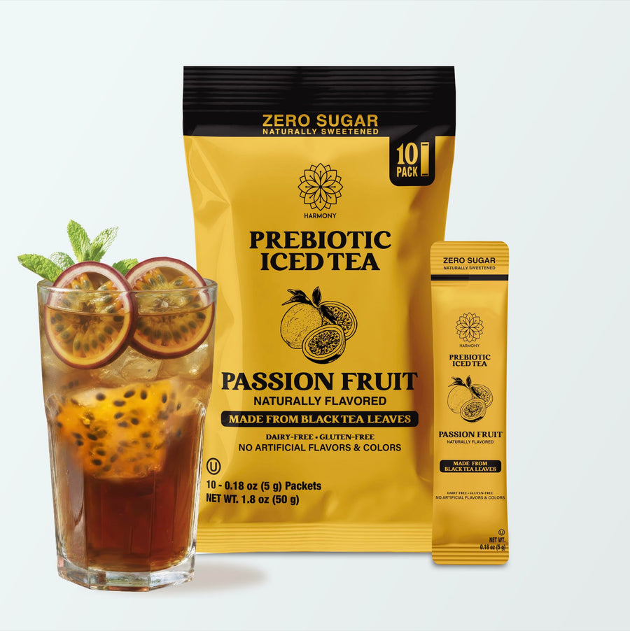 Prebiotic Black Tea Passion Fruit Flavor, Zero Sugar, 25 Calories per Stick Pack - (Case of 9)