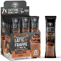 Frappe & Latte Instant Mix – Double Caffeine, Low Sugar, Arabica Coffee | Kosher, Instant Coffee Packets | Hot, Iced & Blended Drinks - 20 Single Serve Sticks