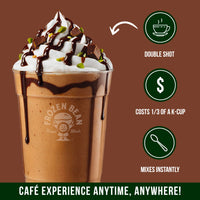 The Frozen Bean Dubai Chocolate Frappe & Latte Instant Mix (10 Sticks), Made with Arabica Coffee, Double Shot Caffeine, Low Sugar & Premium Ingredients, Hot, Iced, or Blended Drinks