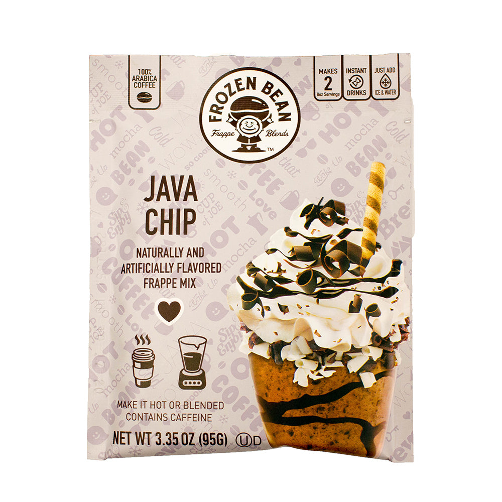 The Frozen Bean - Java Chip Latte Frappe Mix, Coffee Drink with 100% Arabica Coffee, Certified Kosher, Halal, Gluten Free, 12 Packets