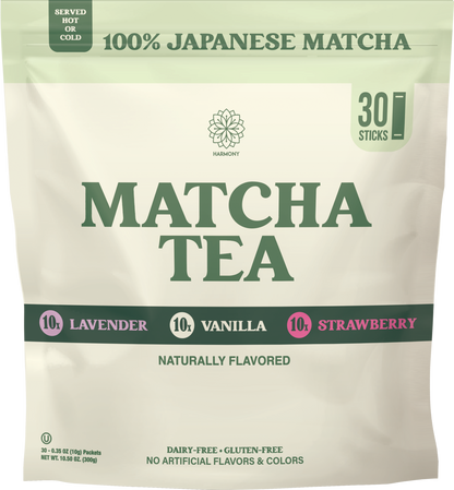 Matcha Combo Variety Pack – Lavender, Strawberry & Vanilla – Premium Shade-Grown Japanese Matcha, Sweetened with Organic Sugar, 30 Single Stick Packs