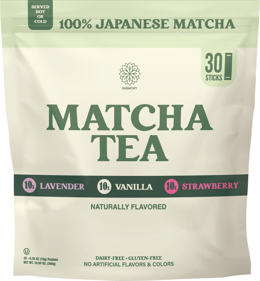 Matcha Combo Variety Pack – Lavender, Strawberry & Vanilla – Premium Shade-Grown Japanese Matcha, Sweetened with Organic Sugar, 30 Single Stick Packs