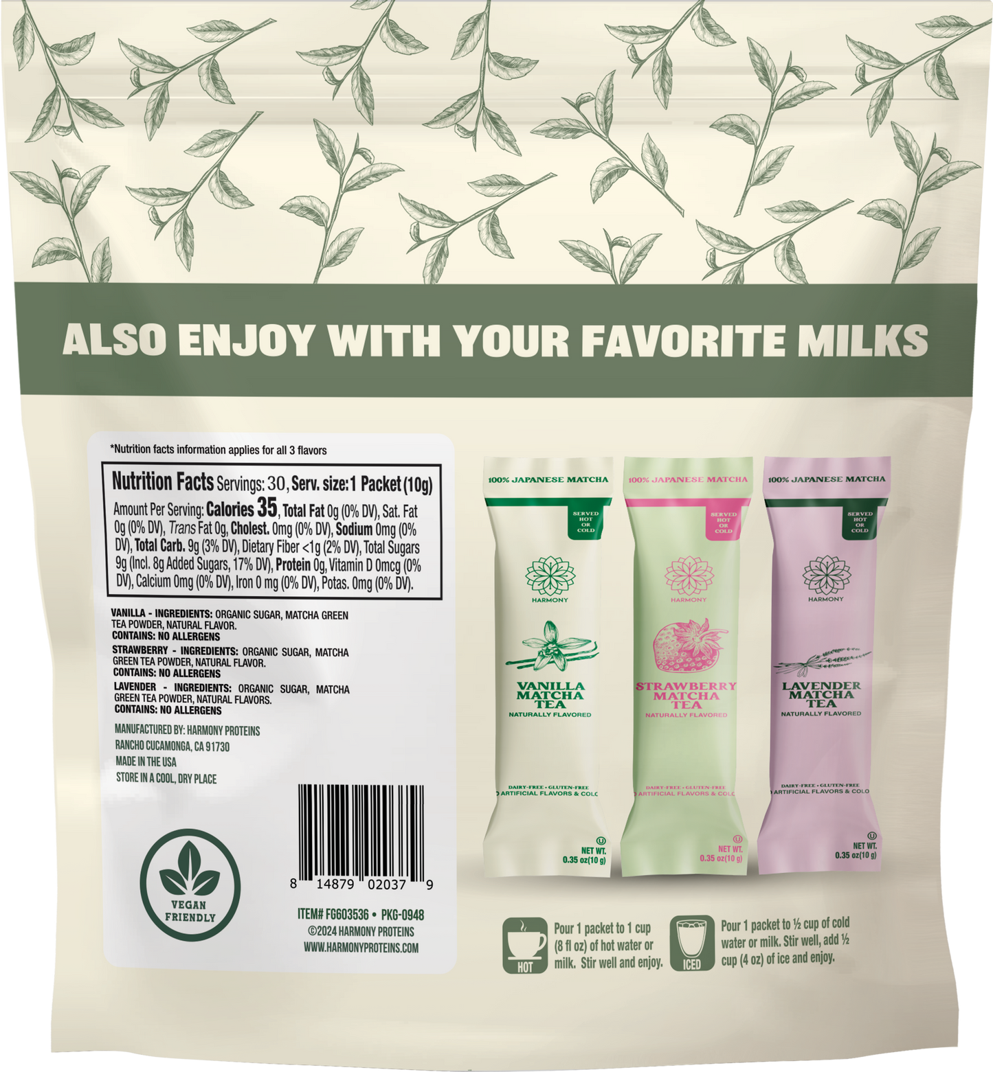 Matcha Combo Variety Pack – Lavender, Strawberry & Vanilla – Premium Shade-Grown Japanese Matcha, Sweetened with Organic Sugar, 30 Single Stick Packs