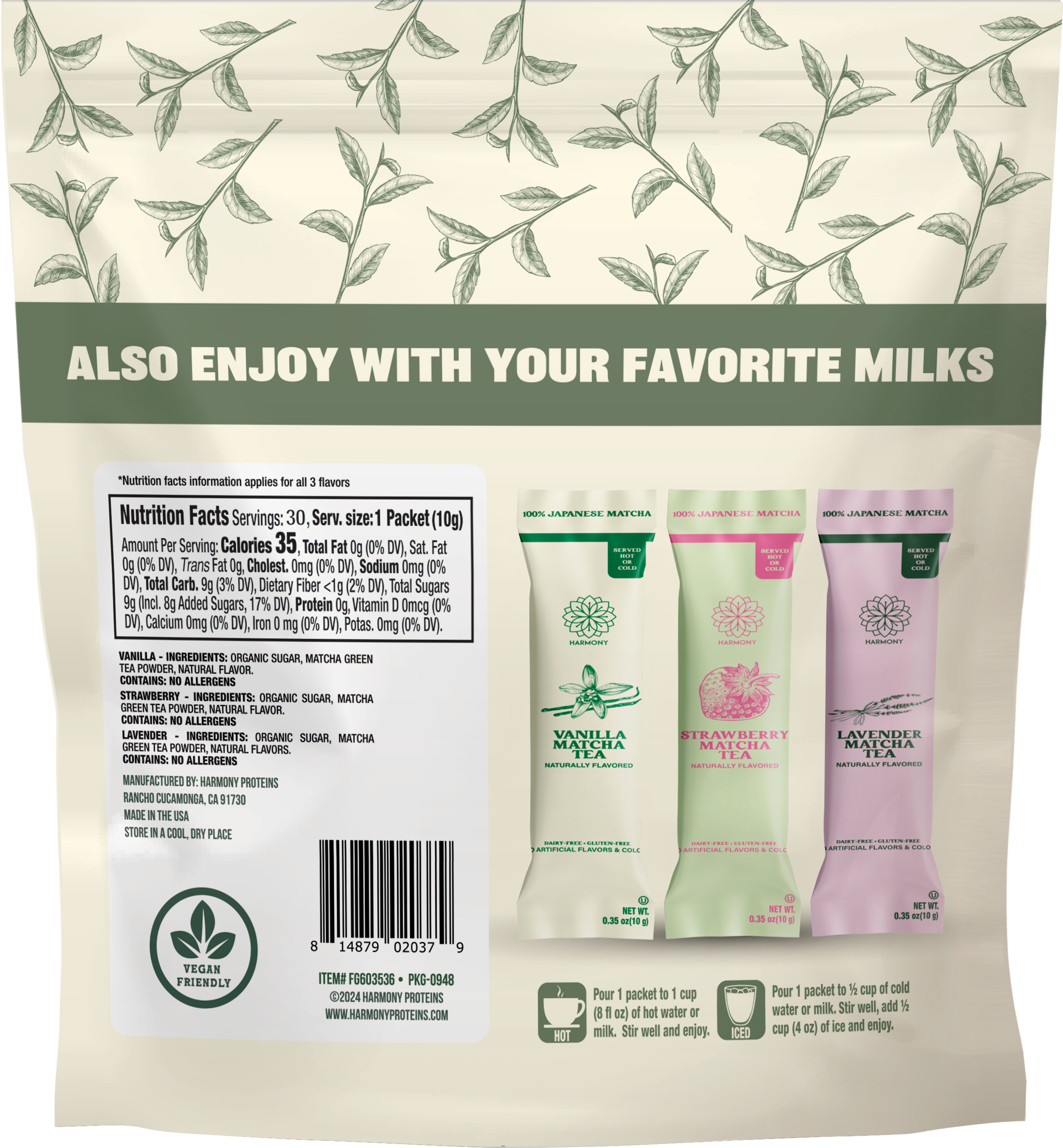 Matcha Combo Variety Pack – Lavender, Strawberry & Vanilla – Premium Shade-Grown Japanese Matcha, Sweetened with Organic Sugar, 30 Single Stick Packs