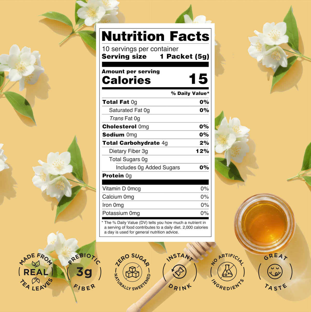 Iced Tea Drink Mix – Prebiotic Honey Jasmine Iced Tea (10-Pack)