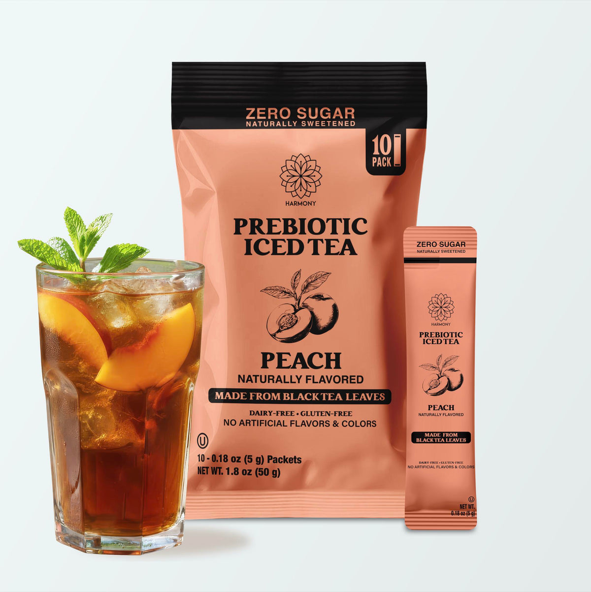Iced Tea Drink Mix – Prebiotic Peach Iced Tea (10-Pack)