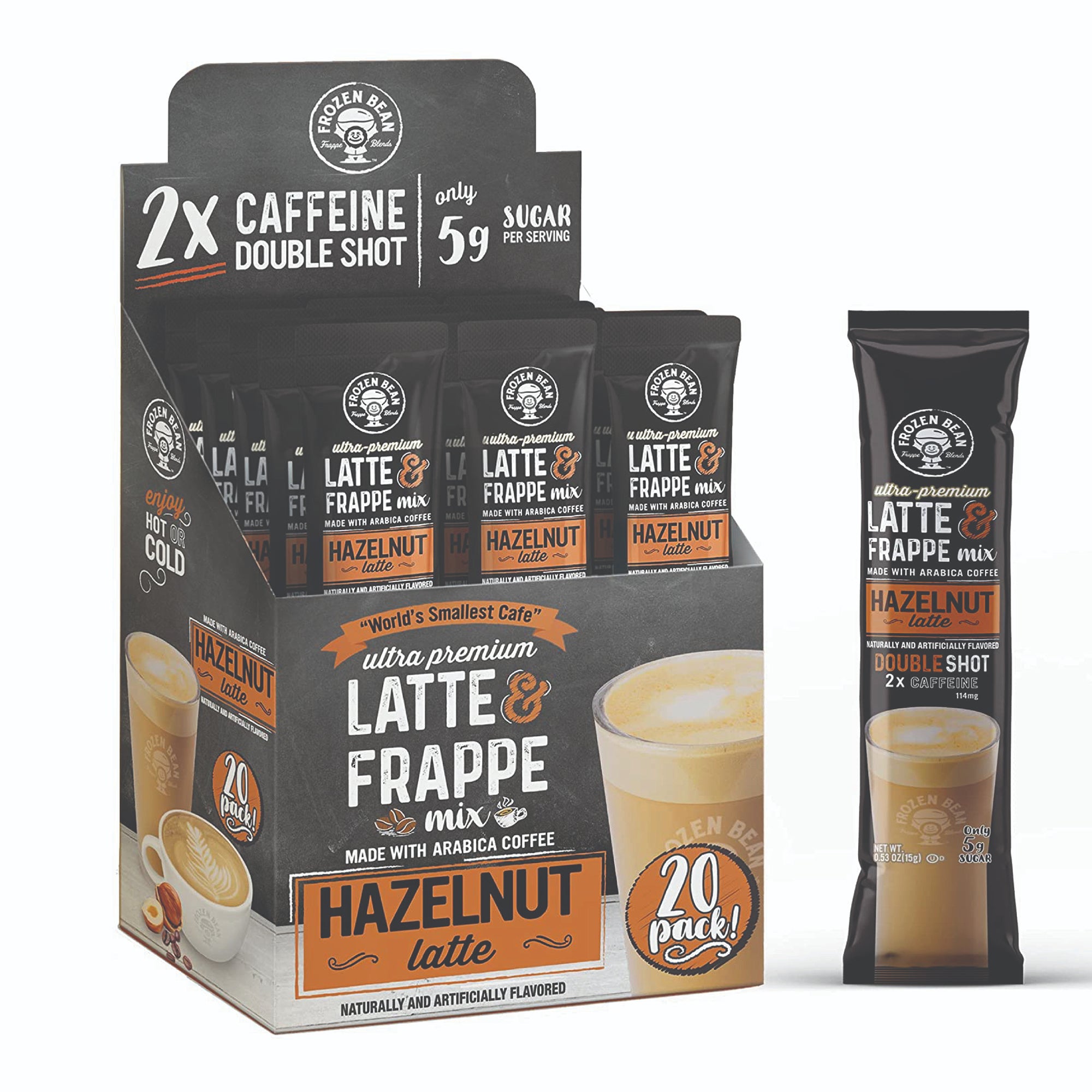 The Frozen Bean Ultra Premium Hazelnut Frappe & Latte Instant Mix (20 Sticks)