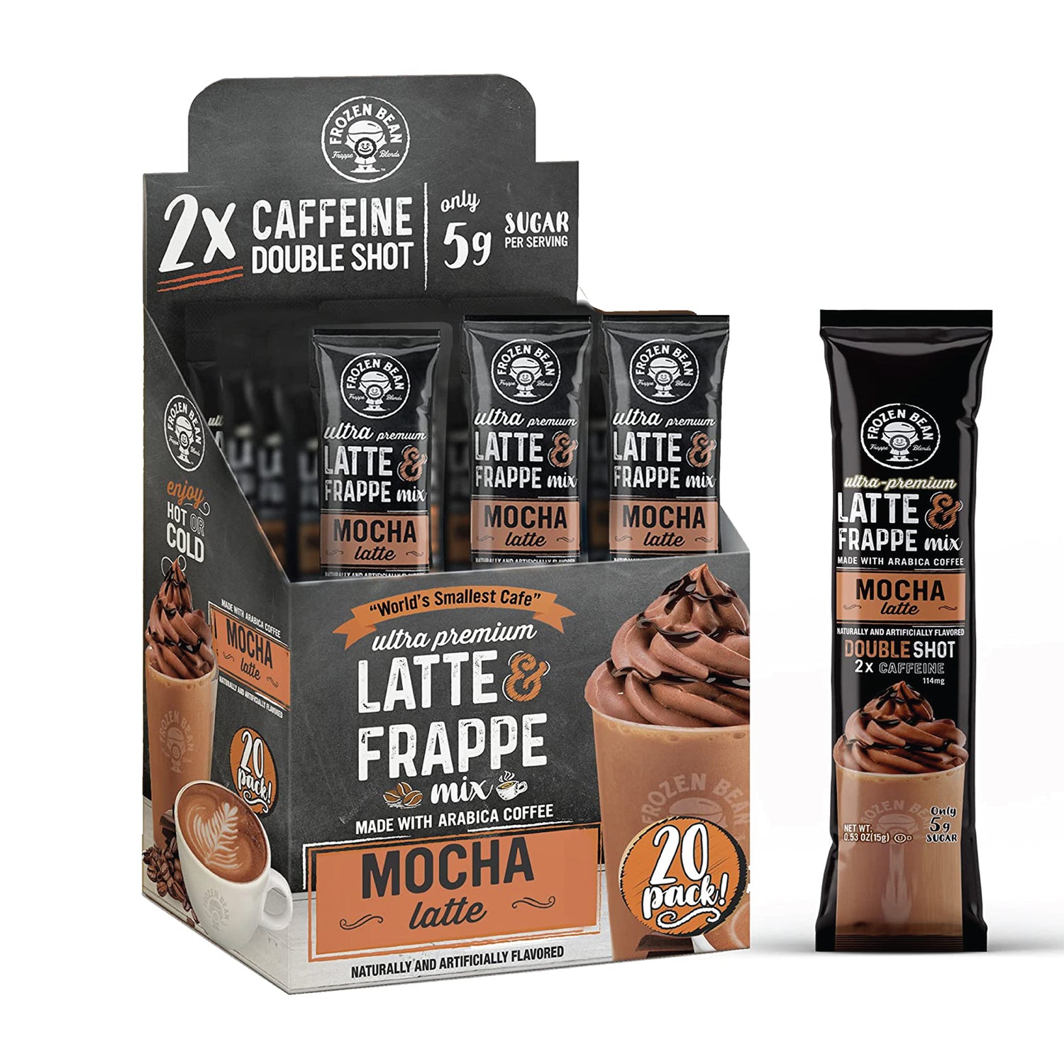 The Frozen Bean Ultra Premium Mocha Frappe & Latte Instant Mix (20 Sticks)
