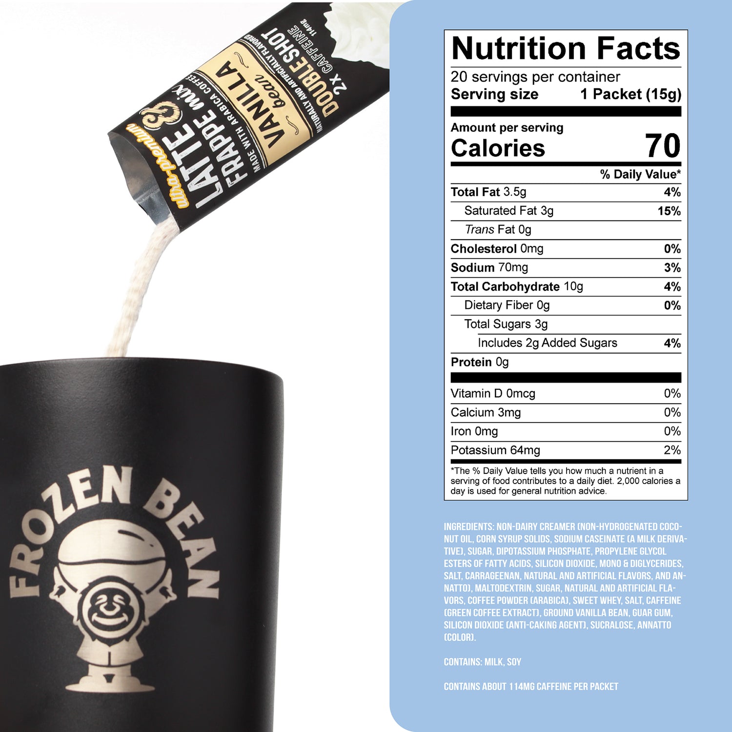 The Frozen Bean Ultra Premium Vanilla Bean Frappe & Latte Instant Mix (20 Sticks)