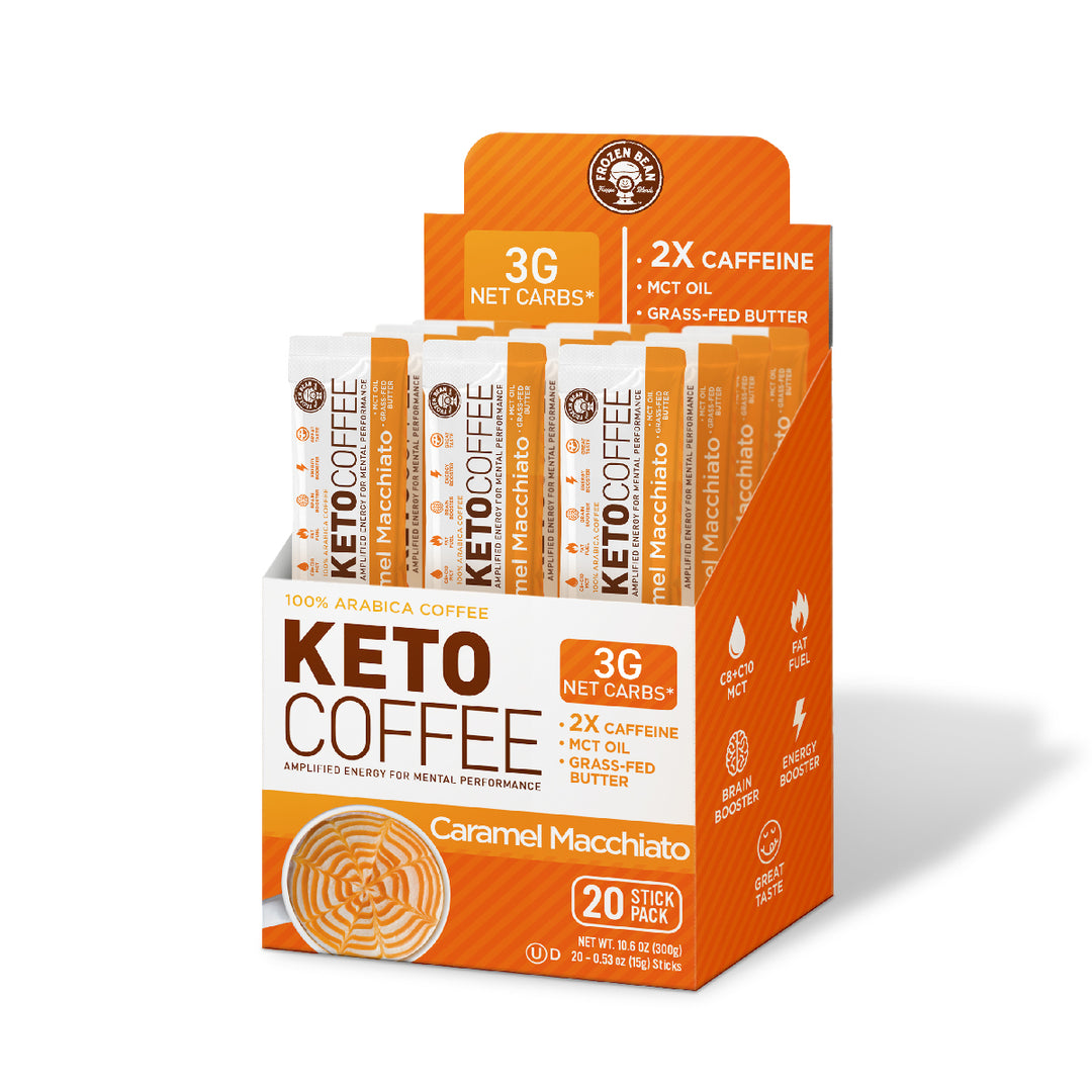The Frozen Bean Keto Caramel Macchiato Instant Coffee Mix | MCT Oil, Low Sugar (20 Sticks)