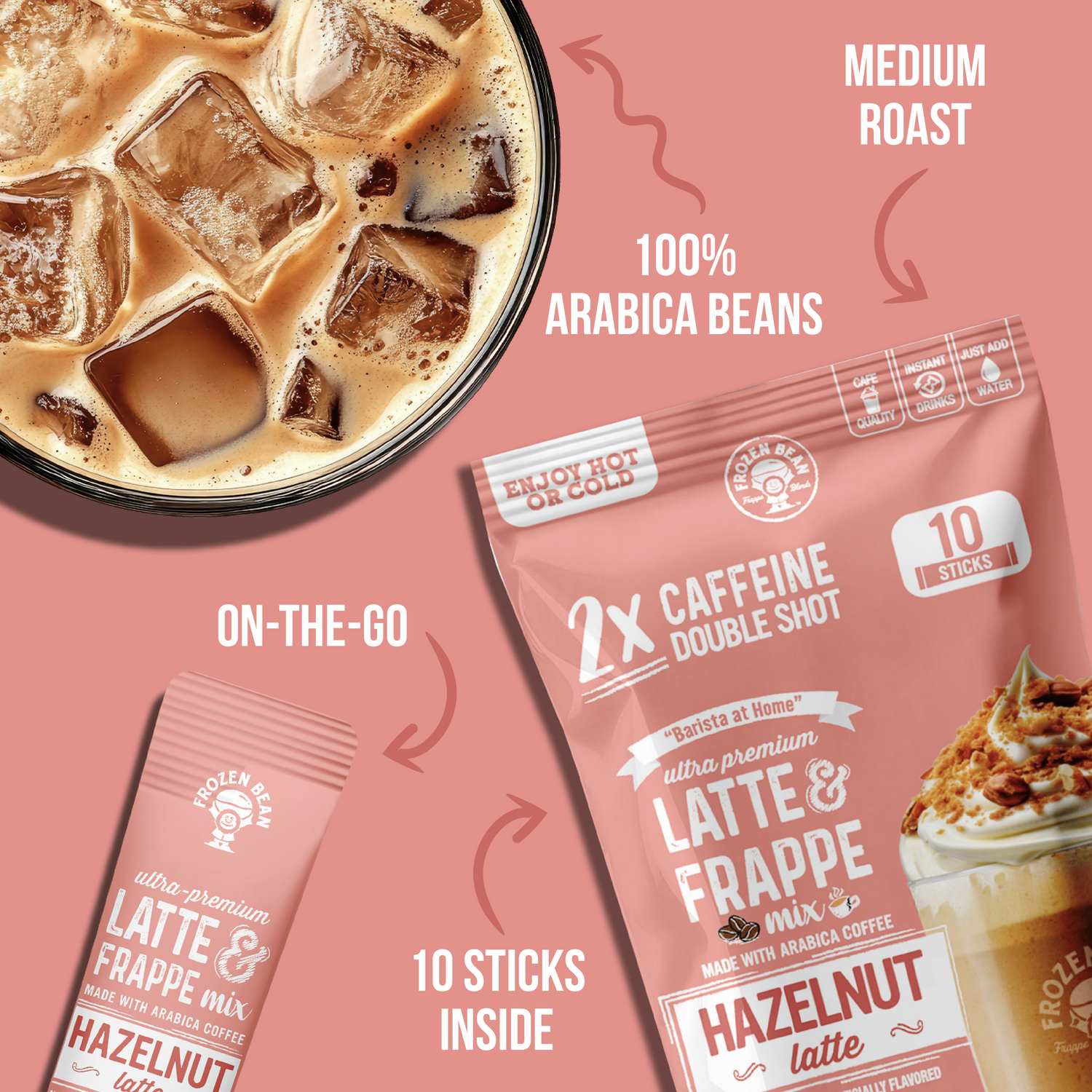 Ultra Premium Frappe Hazelnut Latte Instant Mix – 10 Single-Serve Packs (Carton)