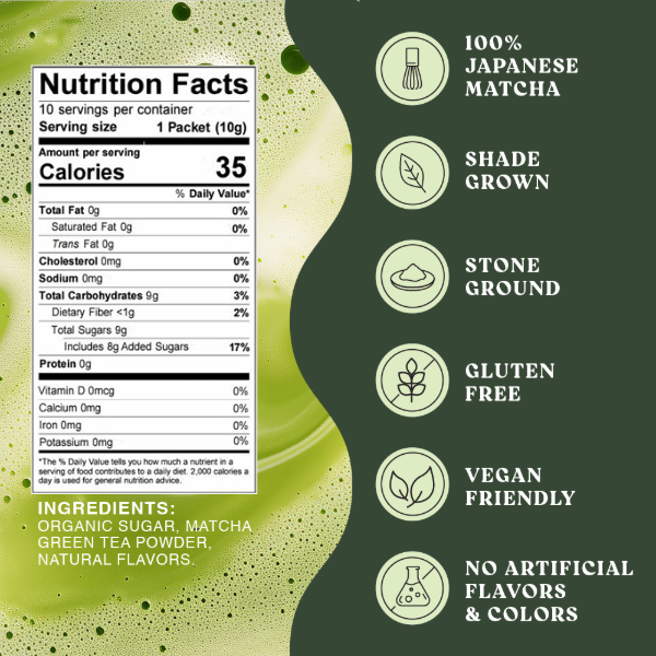 Yuzu Matcha Tea, 100% Premium Japanese Matcha Green Tea, Naturally Flavored, Pack of 10 Stick Packets