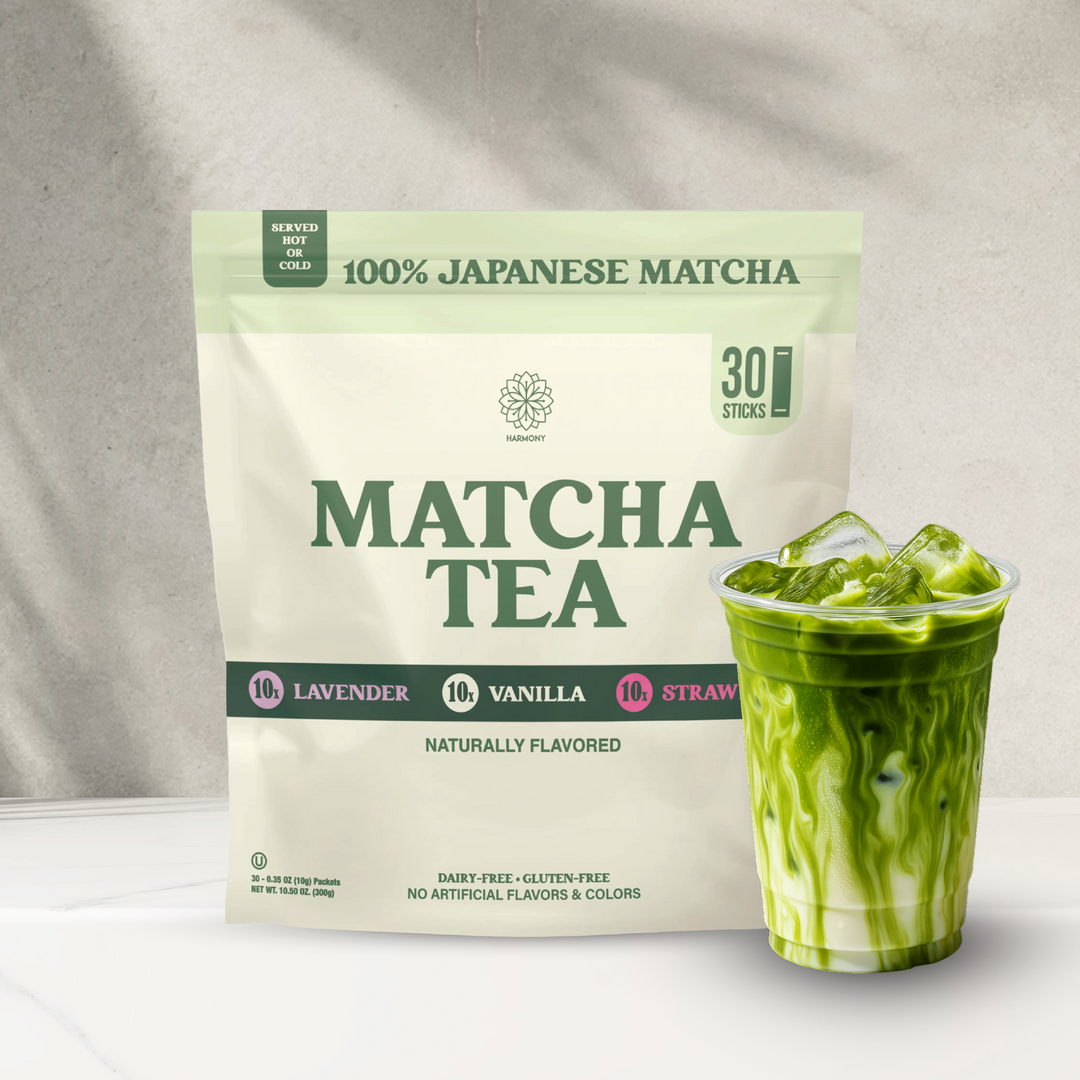 The Harmony Matcha Combo Variety Pack – Lavender, Strawberry & Vanilla (30 Sticks) – Premium Shade-Grown Japanese Matcha, Sweetened with Organic Sugar