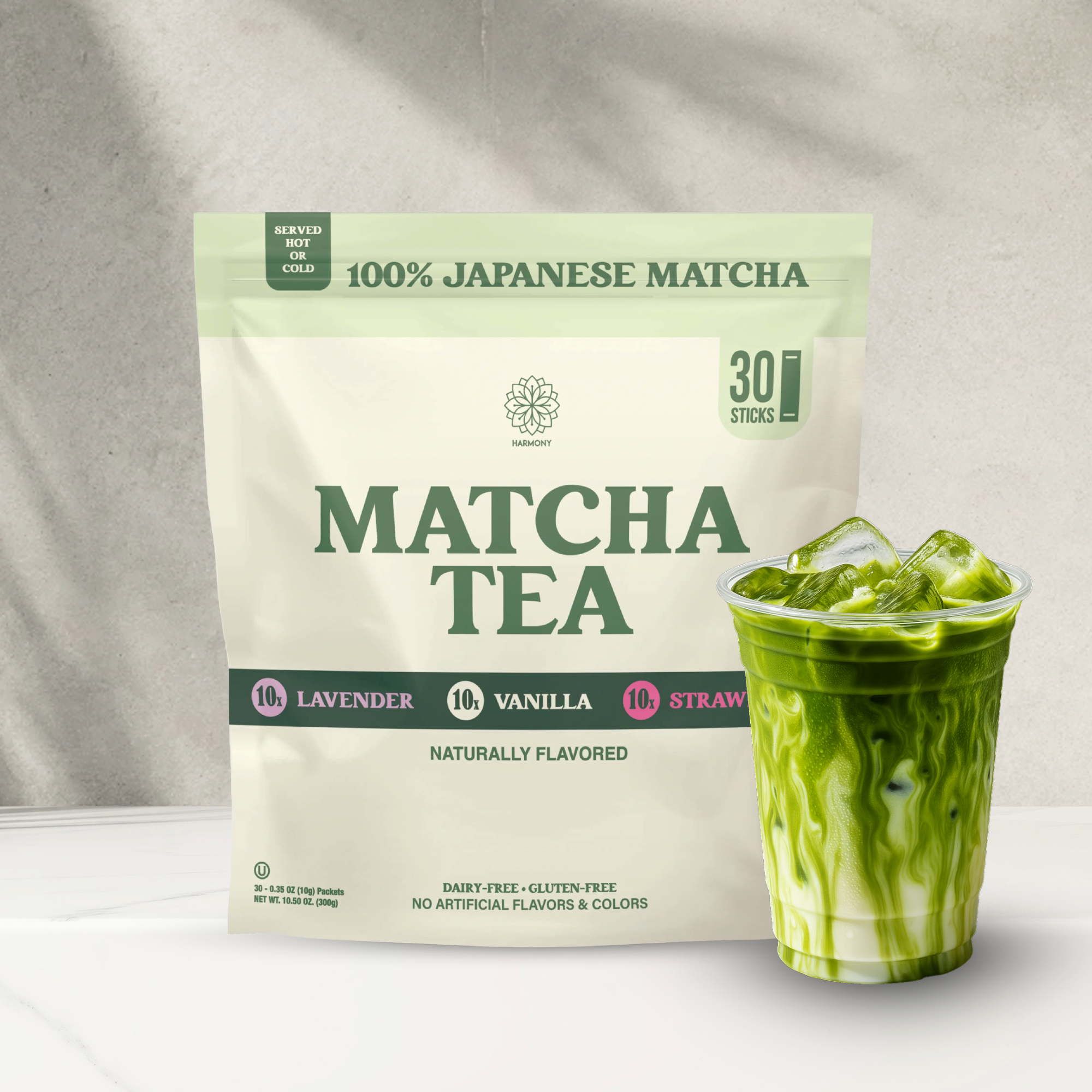 The Harmony Matcha Combo Variety Pack – Lavender, Strawberry & Vanilla (30 Sticks) – Premium Shade-Grown Japanese Matcha, Sweetened with Organic Sugar
