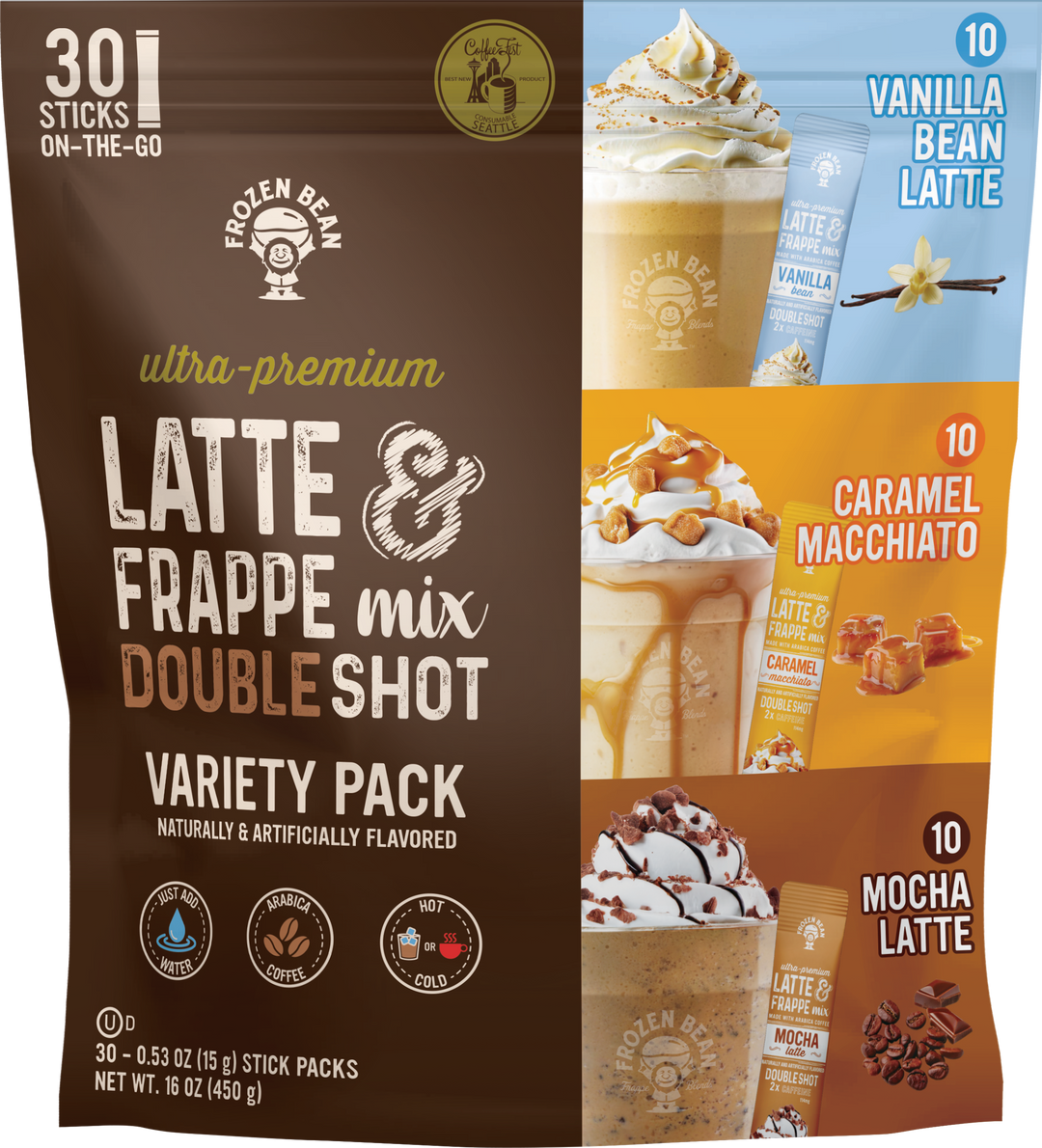The Frozen Bean Combo Variety Pack Frappe & Latte Instant Mix (30 Sticks)