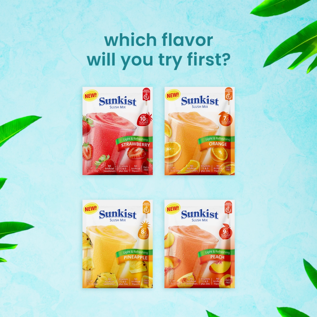 Sunkist™ Slush and Drink Mix, Combo Flavor - 4/1.76oz. pack BOX