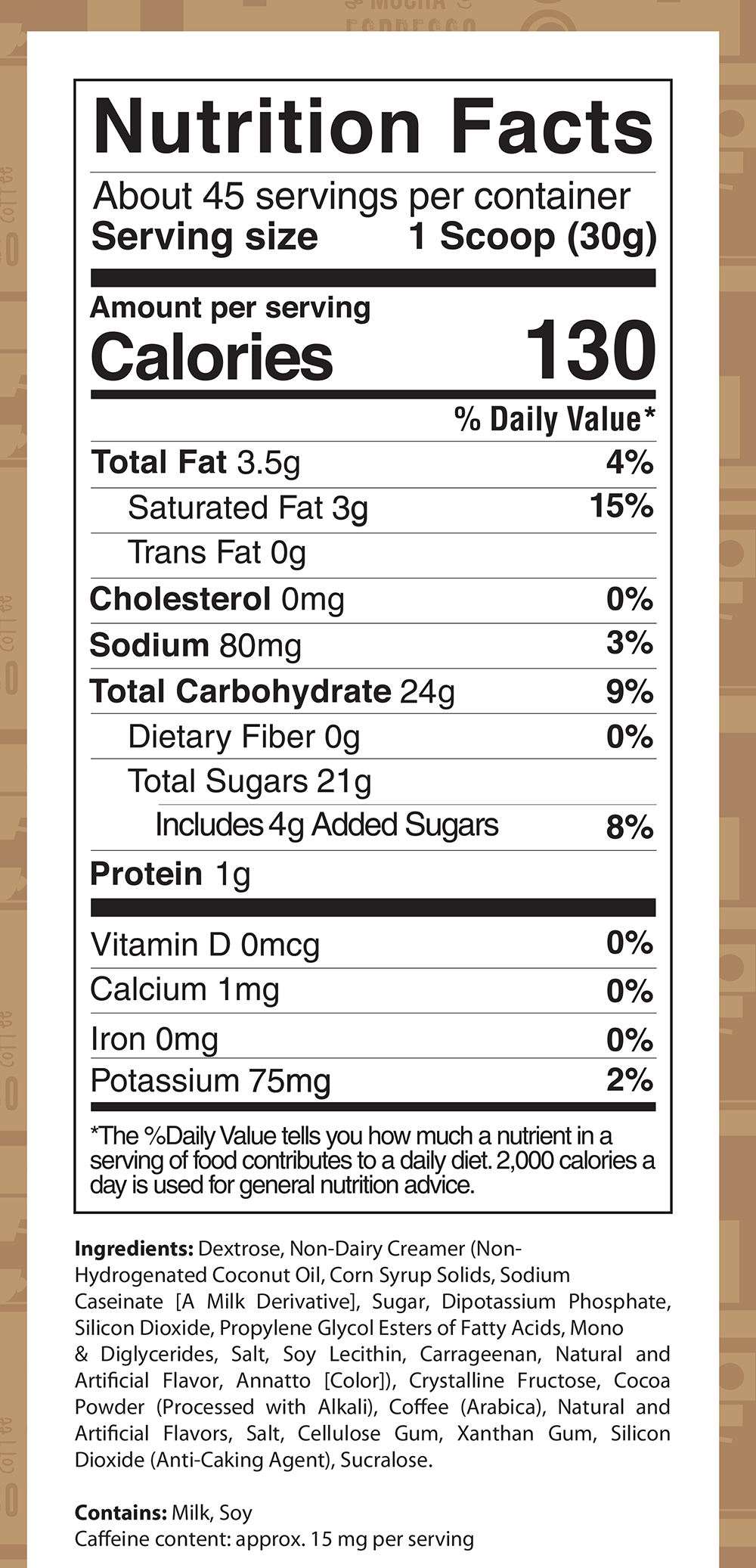 Mocha cappuccino Latte Frappe Mix, Coffee Drink with 100% Arabica Coffee, Certified Kosher, Halal, Gluten Free, 3Lb Bag